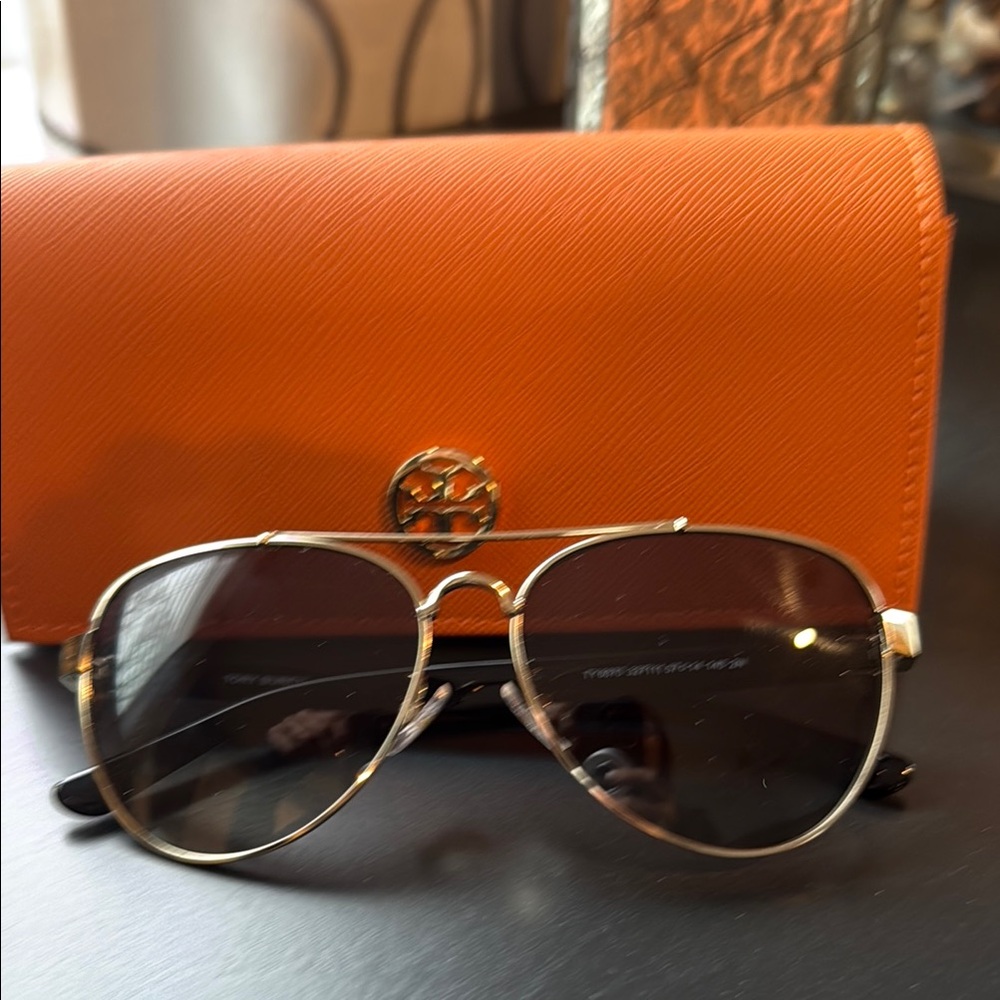 Orange Sunglasses Case with Aviator Sunglasses
